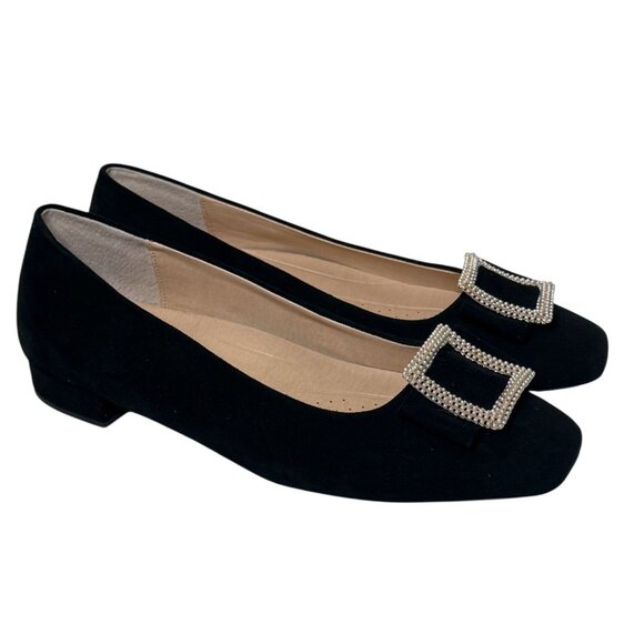 Alex Marie Black Suede Rhinestone Buckle Flats Women’s 12M Comfort Shoes - Picture 7 of 12